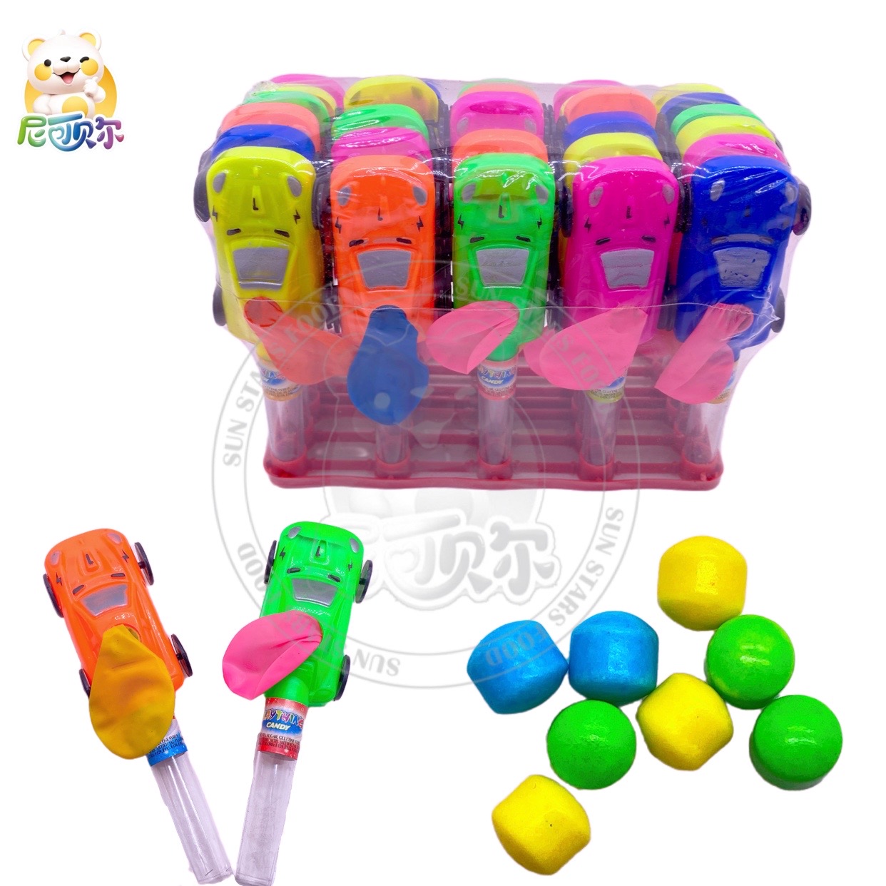 High Quality Car Balloon Shape Whistle Toy Candy Colorful Sweet Halal Fruit Flavor Squeeze Candy-T452