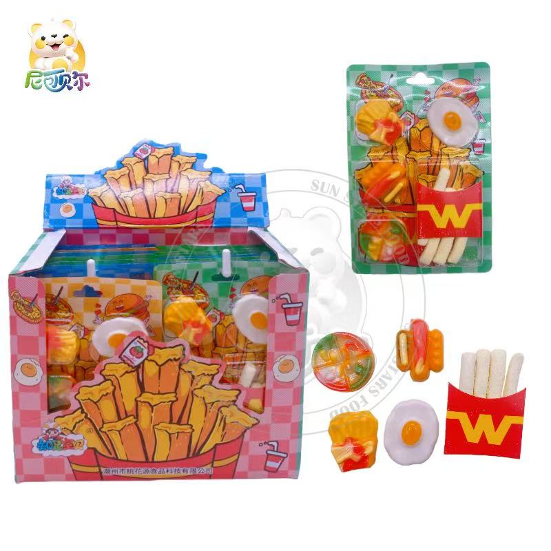 Fast Food Shaped Gummy Candies - Fries, Egg & Burger Designs with Assorted Fruit Flavors Gummy Sweets