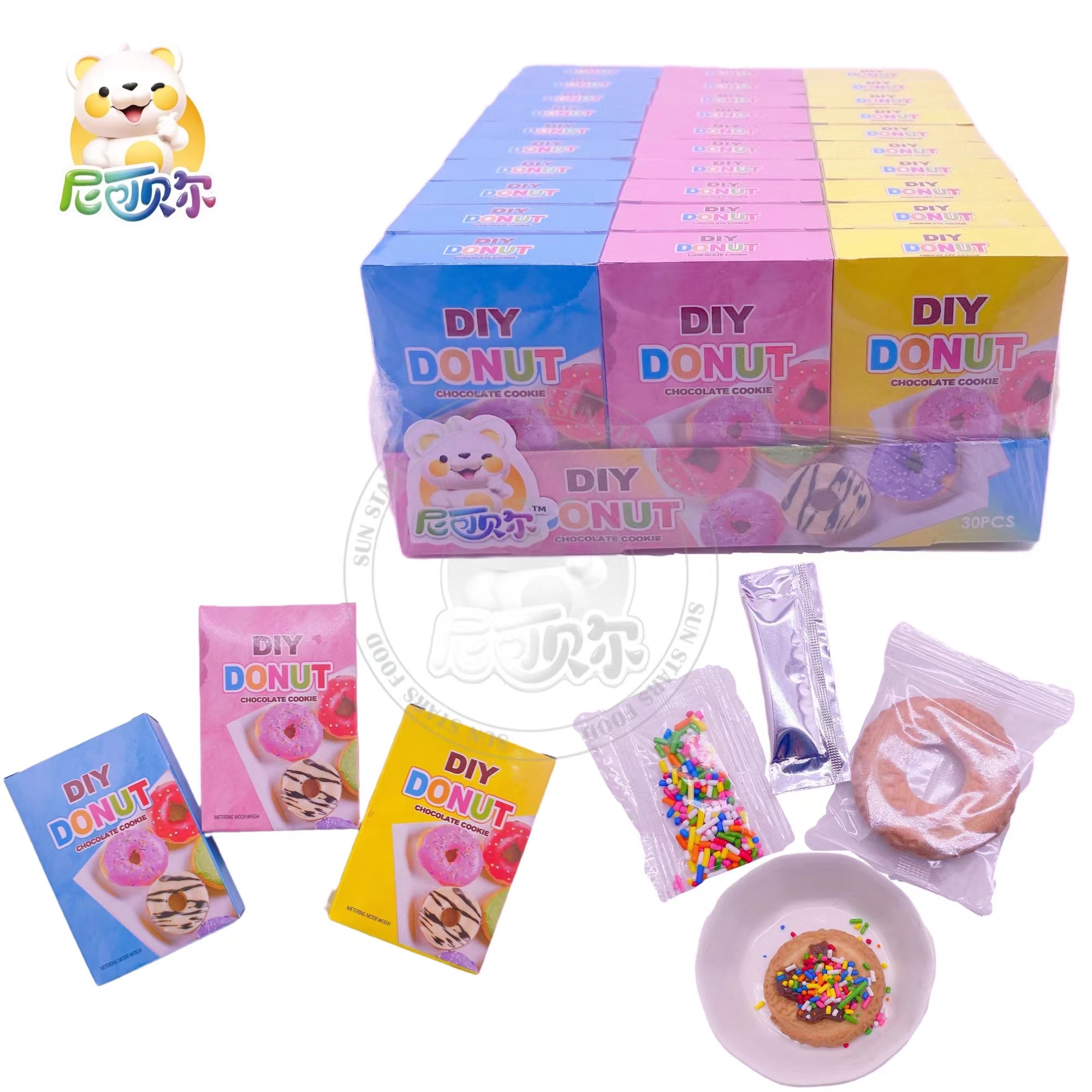 DIY 3-in-1 Creative Donut Cookies with Chocolate Sauce and Colorful Candies-C429