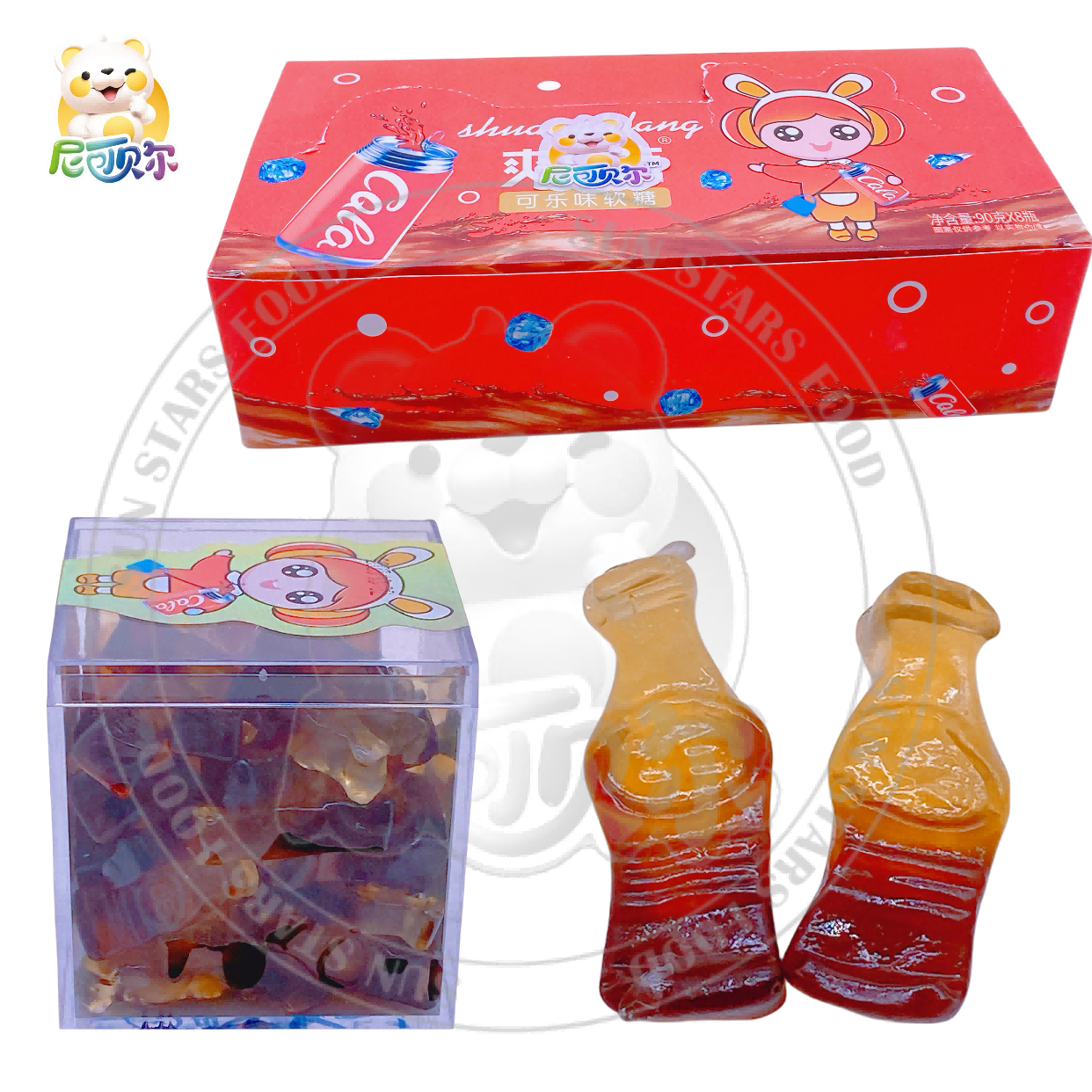 Kids' Favorite Gummy Candy Cola Sweet & Sour Flavored Loose Fudge with OEM/ODM Support Mixed Fruit Flavor Snack in Bag Packaging-G396