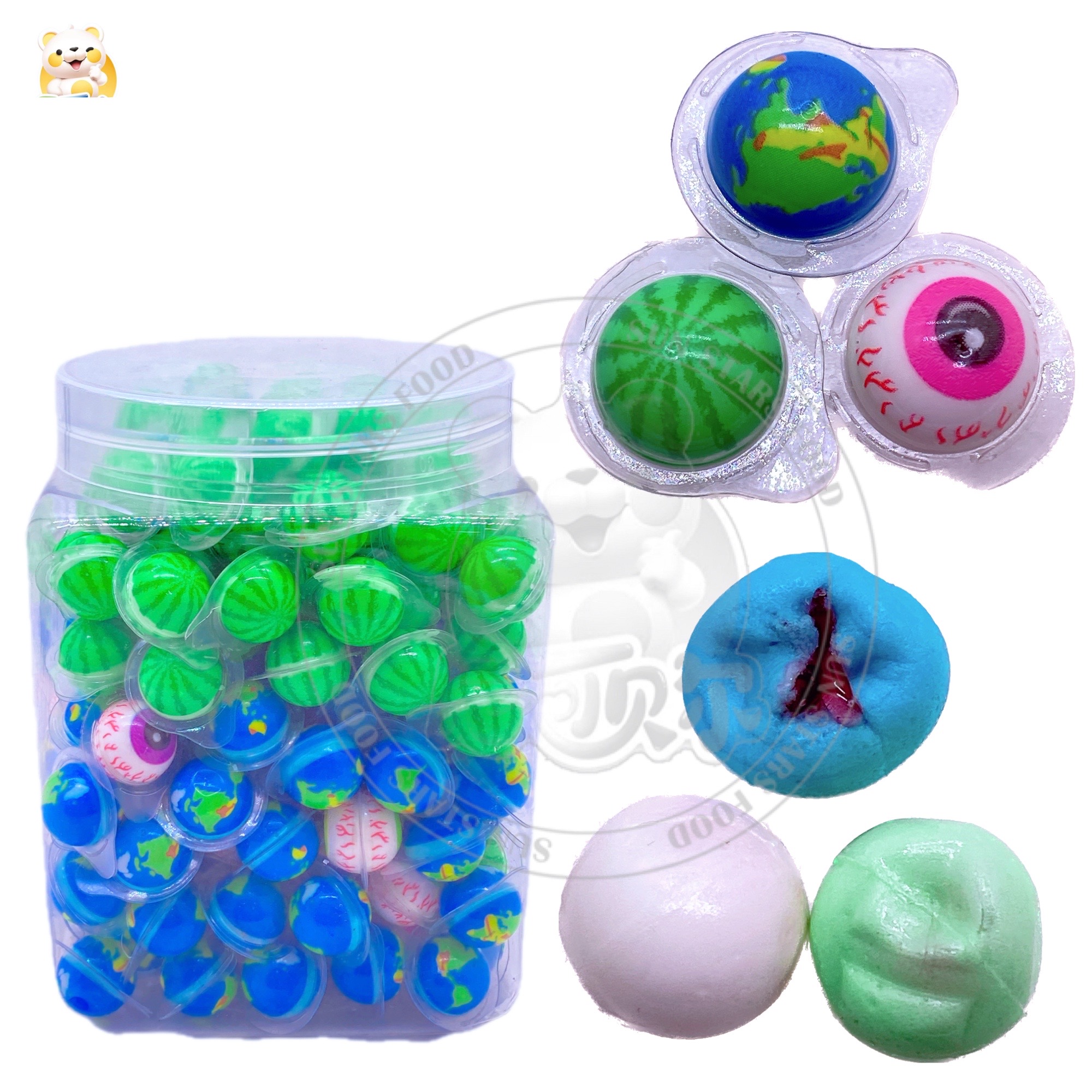 Wholesale Custom Sweet Fill Jam Watermelon Eye Earth Shape Jelly Gummy Candy-G343