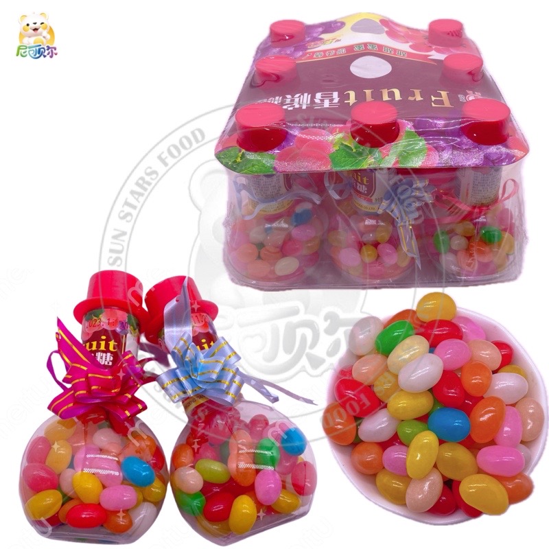 Big Champagne Bottle Tray Toy with Rainbow Sweet Jelly Bean Candy Fruity Gummy Candy in Flavor Packaged in a Bag-G349