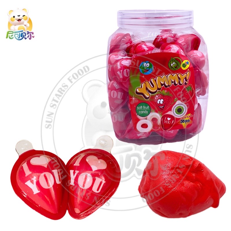 Valentine's Day Love shape Candy Fudge Balls Fun Sweet Fruity Cartoon Gummy candy with Jam Filling-G255