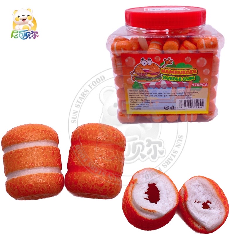 Factory New Product Hamburger Shape Fruity Flavor Bubble Gum Ball Chewing Candy-G404