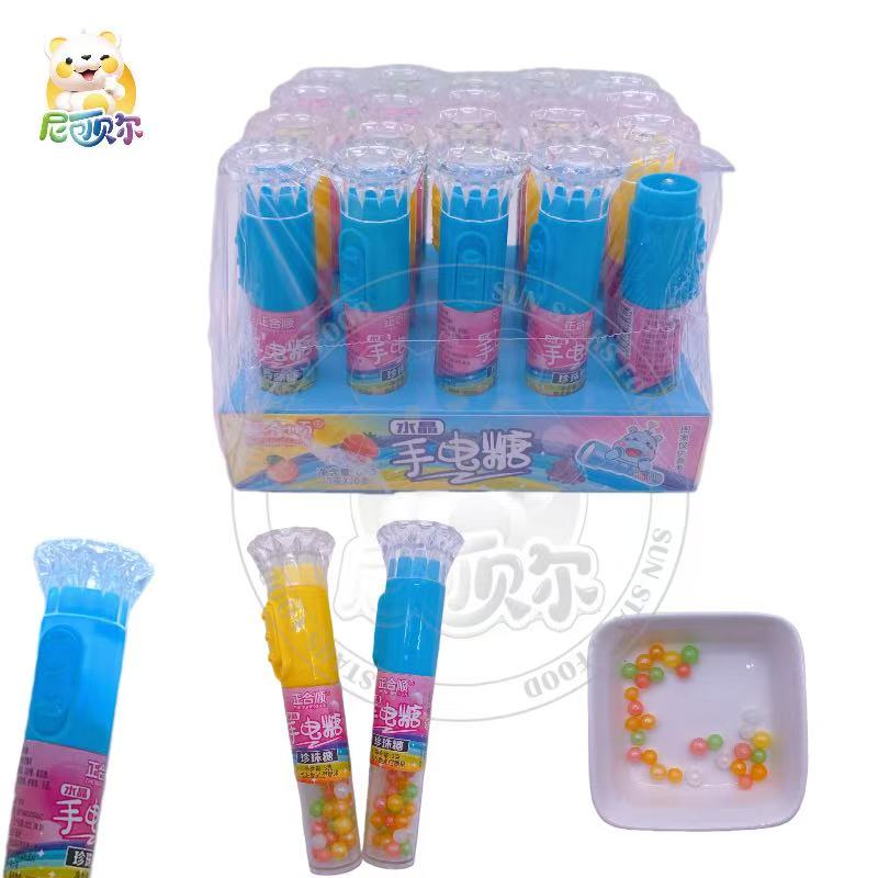 Flashlight-Shaped Candy Tube - Colorful Fruit Flavored Beans in Transparent Flashlight Toy Container