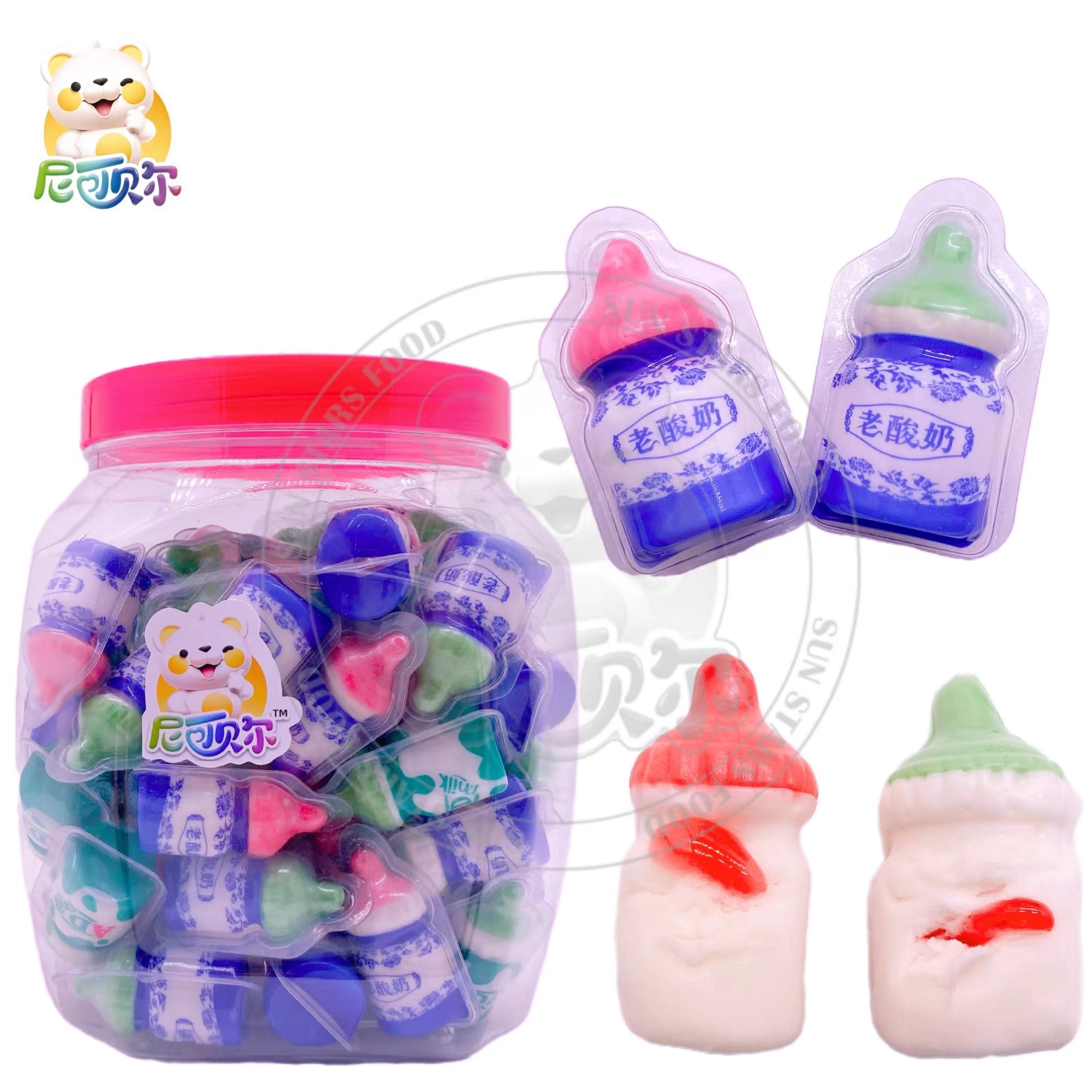 China Wholesale Mini Baby Feeding Bottle Shape Yogurt Gummy Candy with Filling Jam Manufacturer-G222