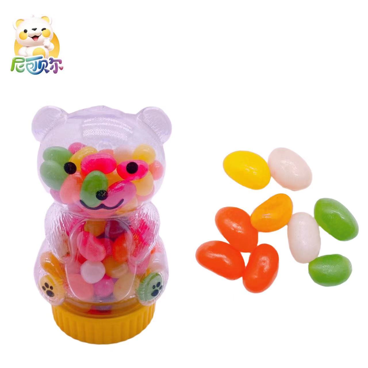 Customized wholesale halal candy cartoon mini bear shaped jar packaging fruit flavored jelly bean toy jelly candy-G206
