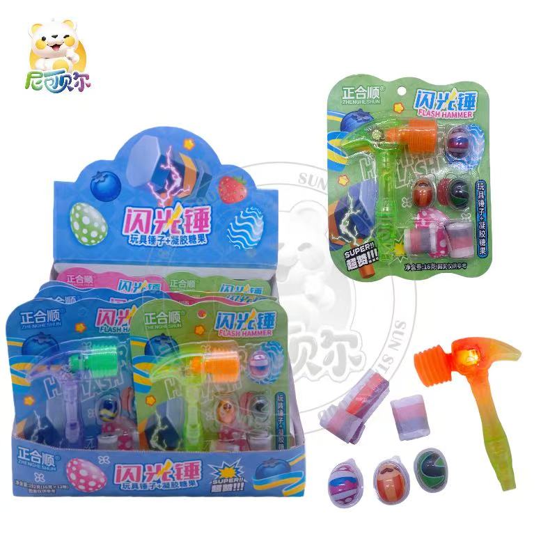 Light-Up Hammer Toy with Burst-Filled & Rolled Gummy Candies Assorted Fruit Flavors in Colorful Chewy Sweets
