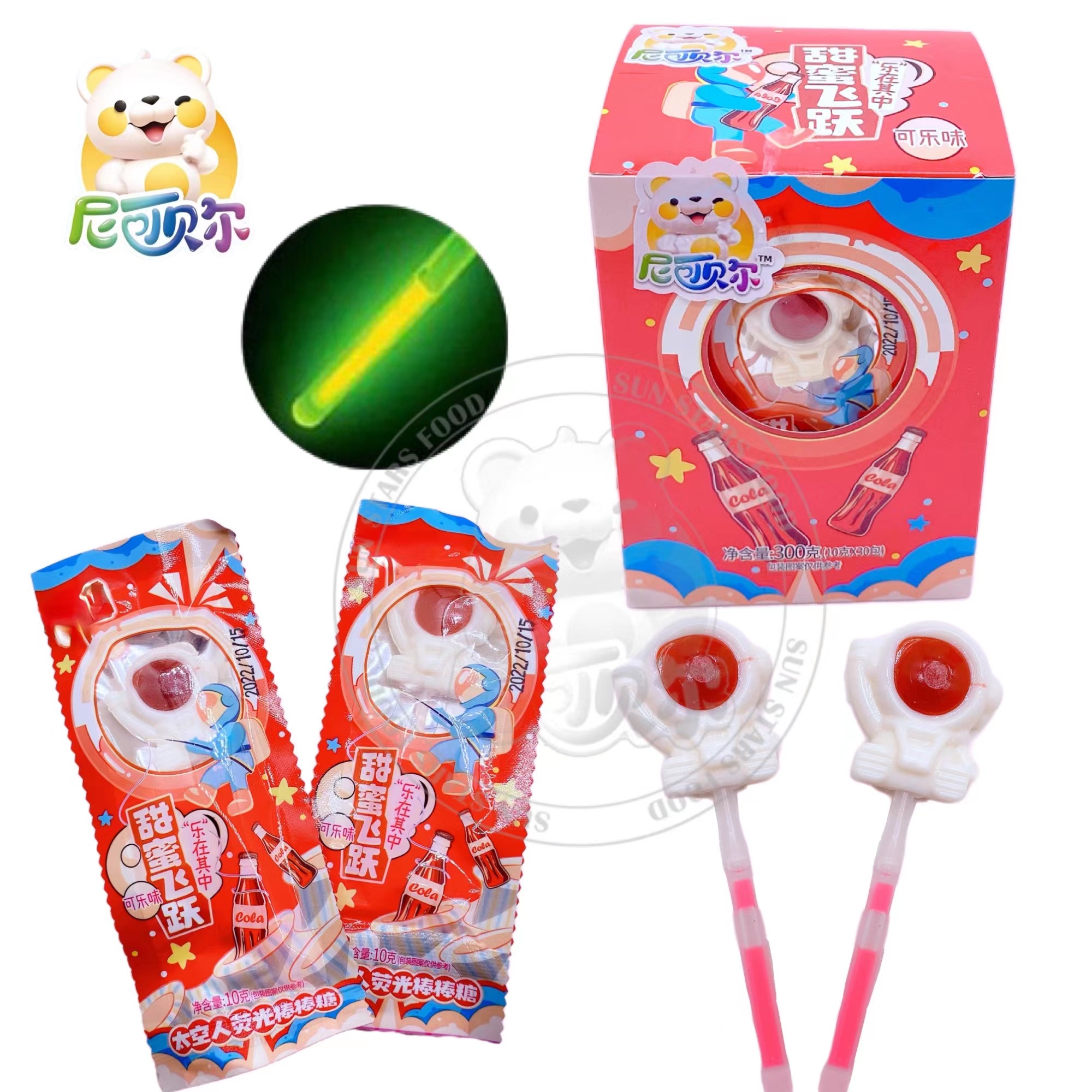 flavored fluorescent hard lollipop in the shape of a cartoon astronaut-L295