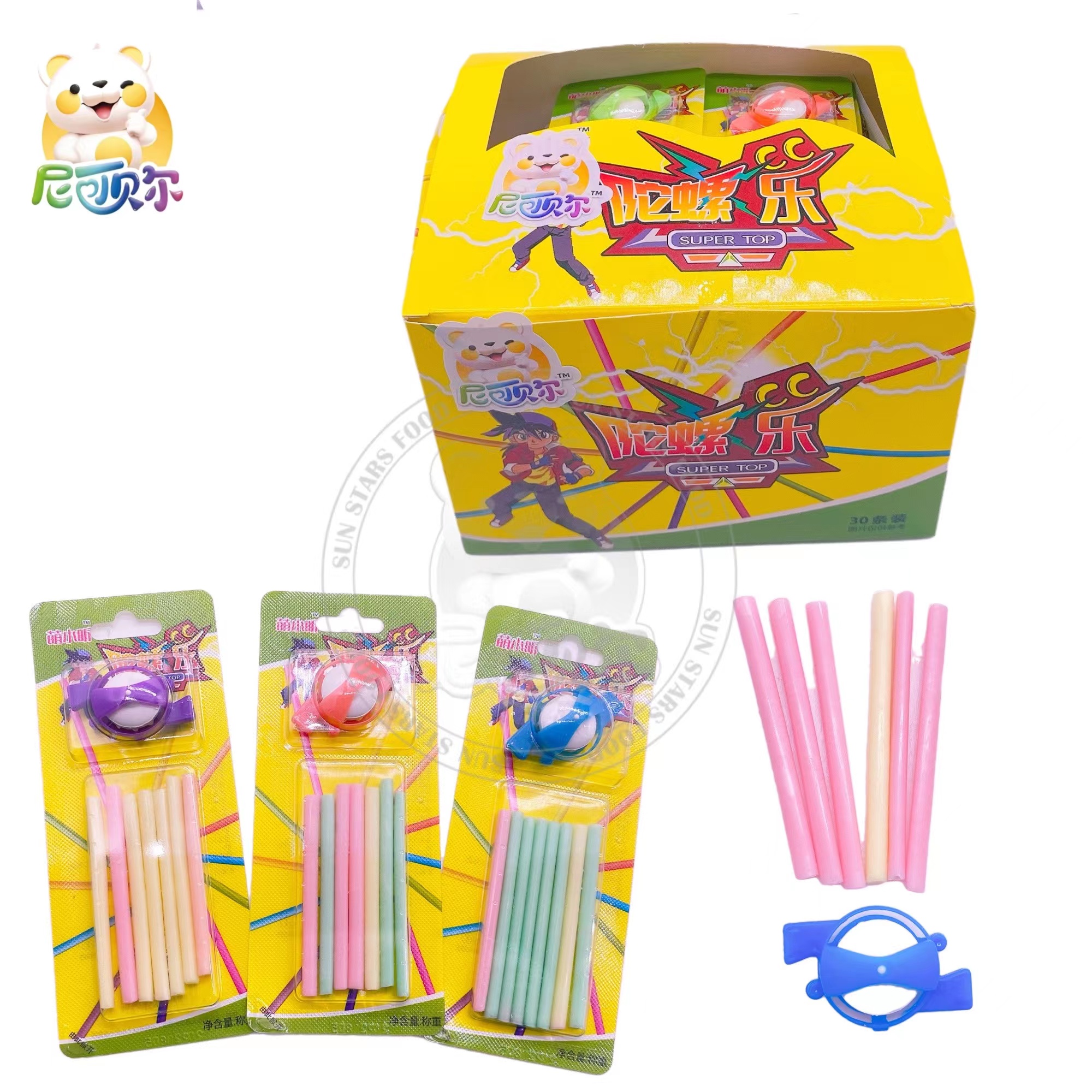 Multicolor Assorted Mixed Fruity Sour Powder CC Lollipop with Toy Gyro-CS092