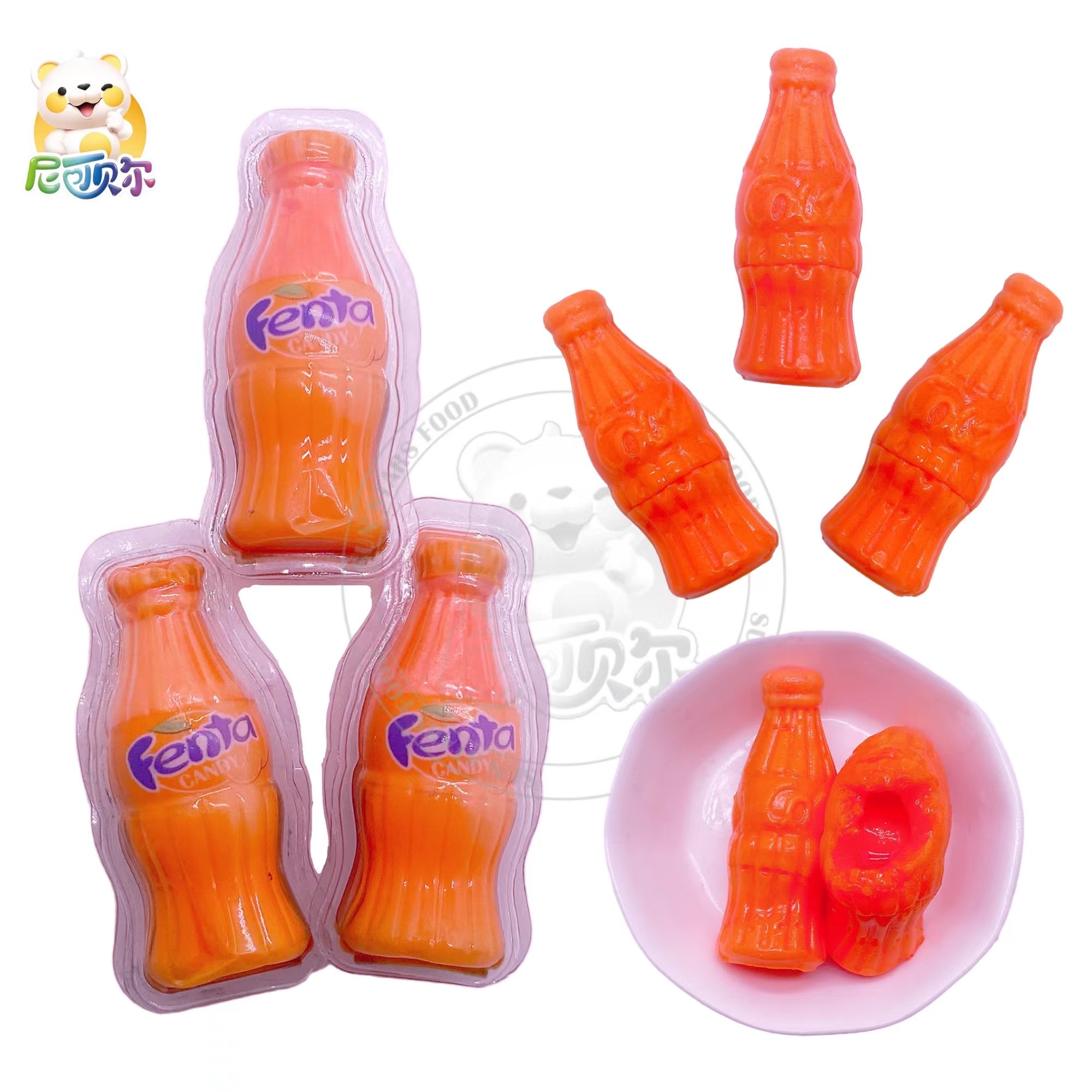 China Wholesale Fruity Mini Fanta Bottle Shape Fudge with Filling Jam-G177