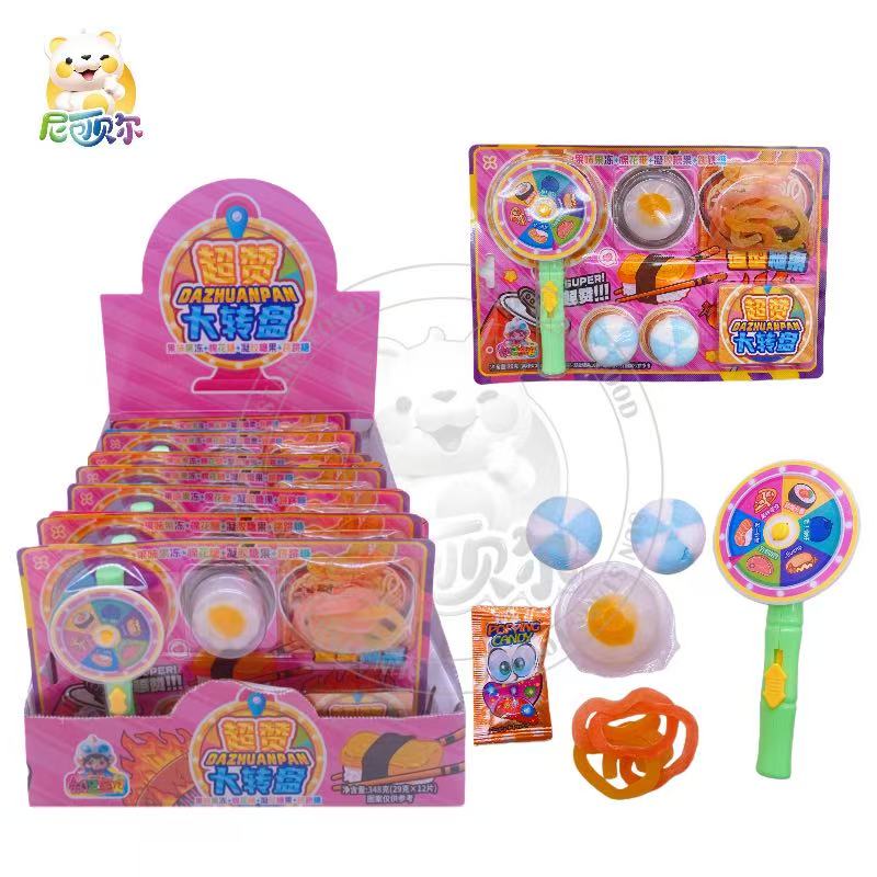 Spinner Toy with Egg Jelly, Noodle Gummy & Marshmallow Assorted Fruit Flavored Gummy Sweets