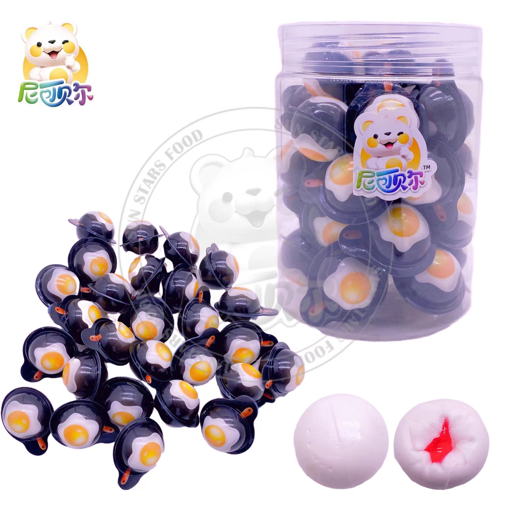 Kids Favorite Halloween Candy Fudge Balls Fun Sweet Fruity Mini Cartoon poached eggs Gummy candy with Jam Filling-G226
