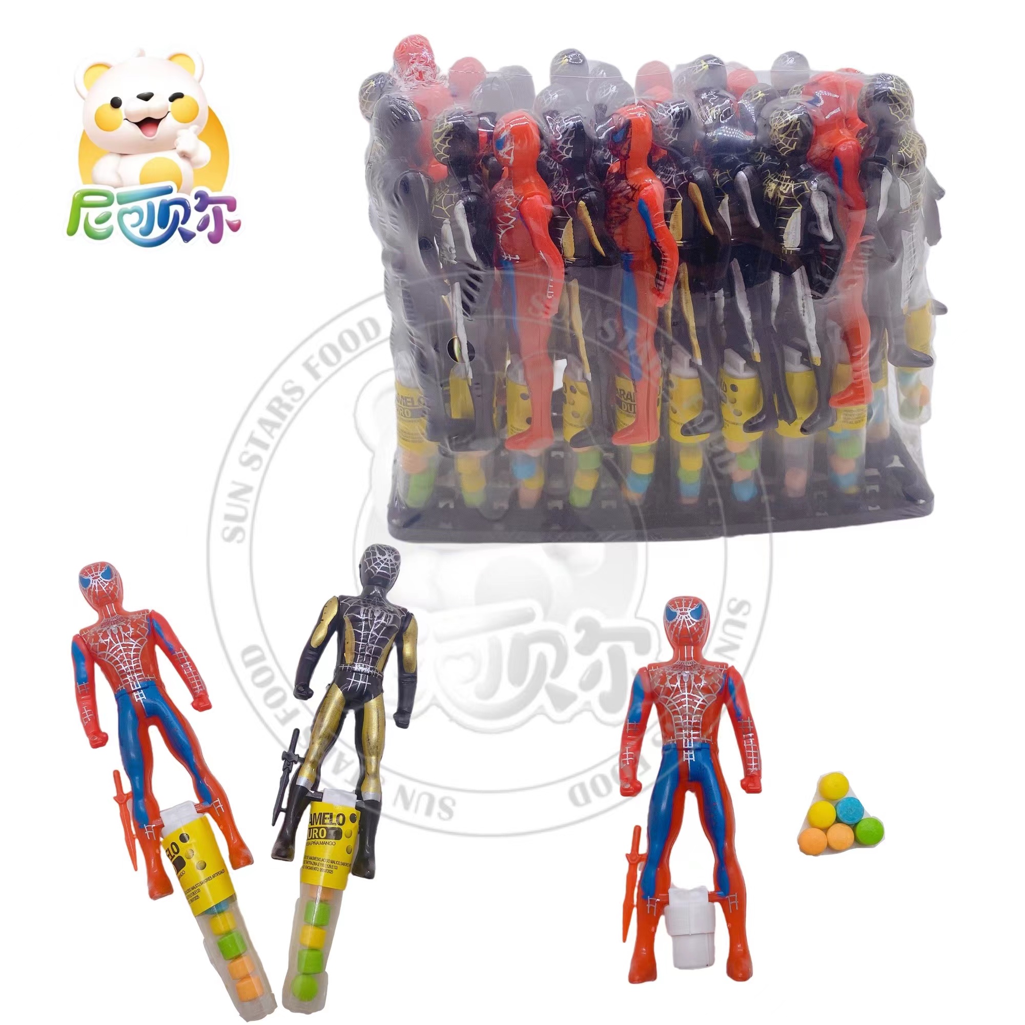 China wholesaler cartoon ultraman Spiderman hero toy pressed candy-T424