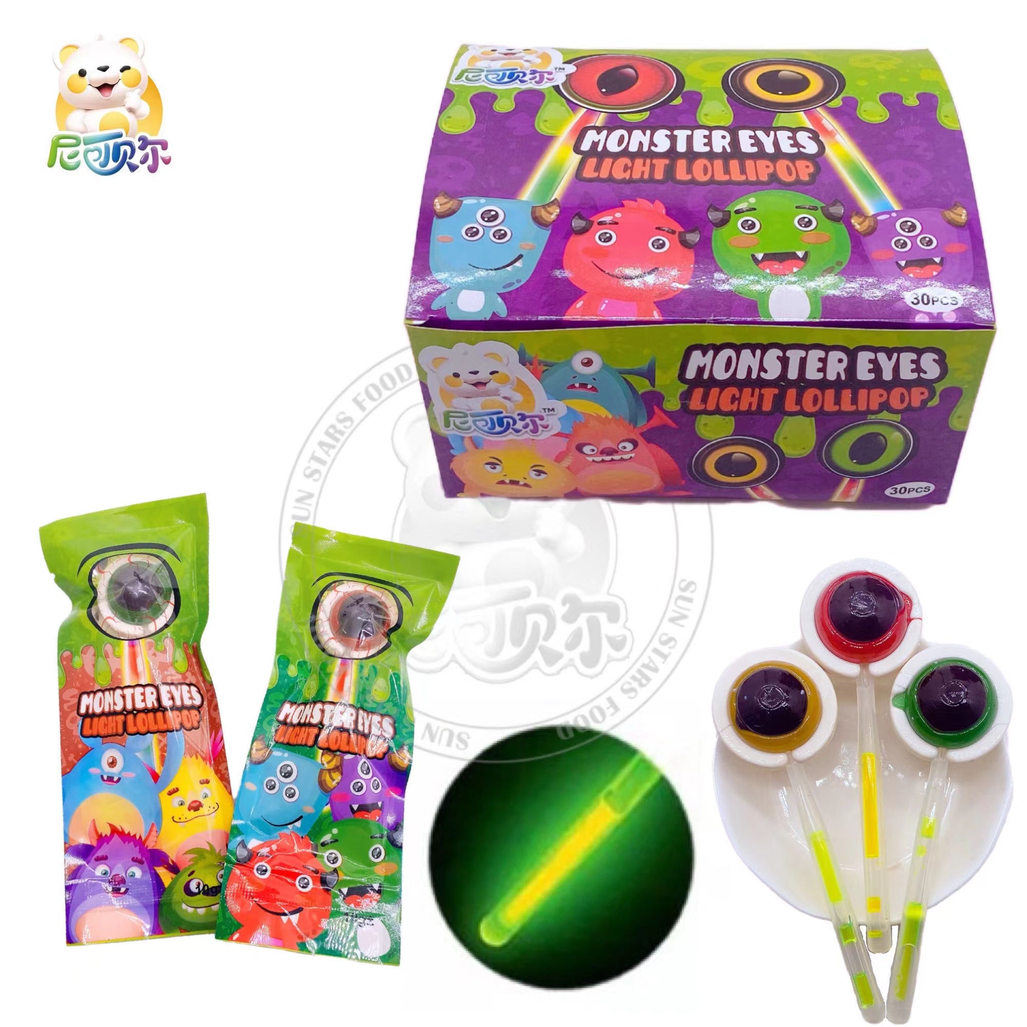 Halloween Kids Favorite Monster Eyeball Eye Sweet Fruity Glowing Lollipops-L281