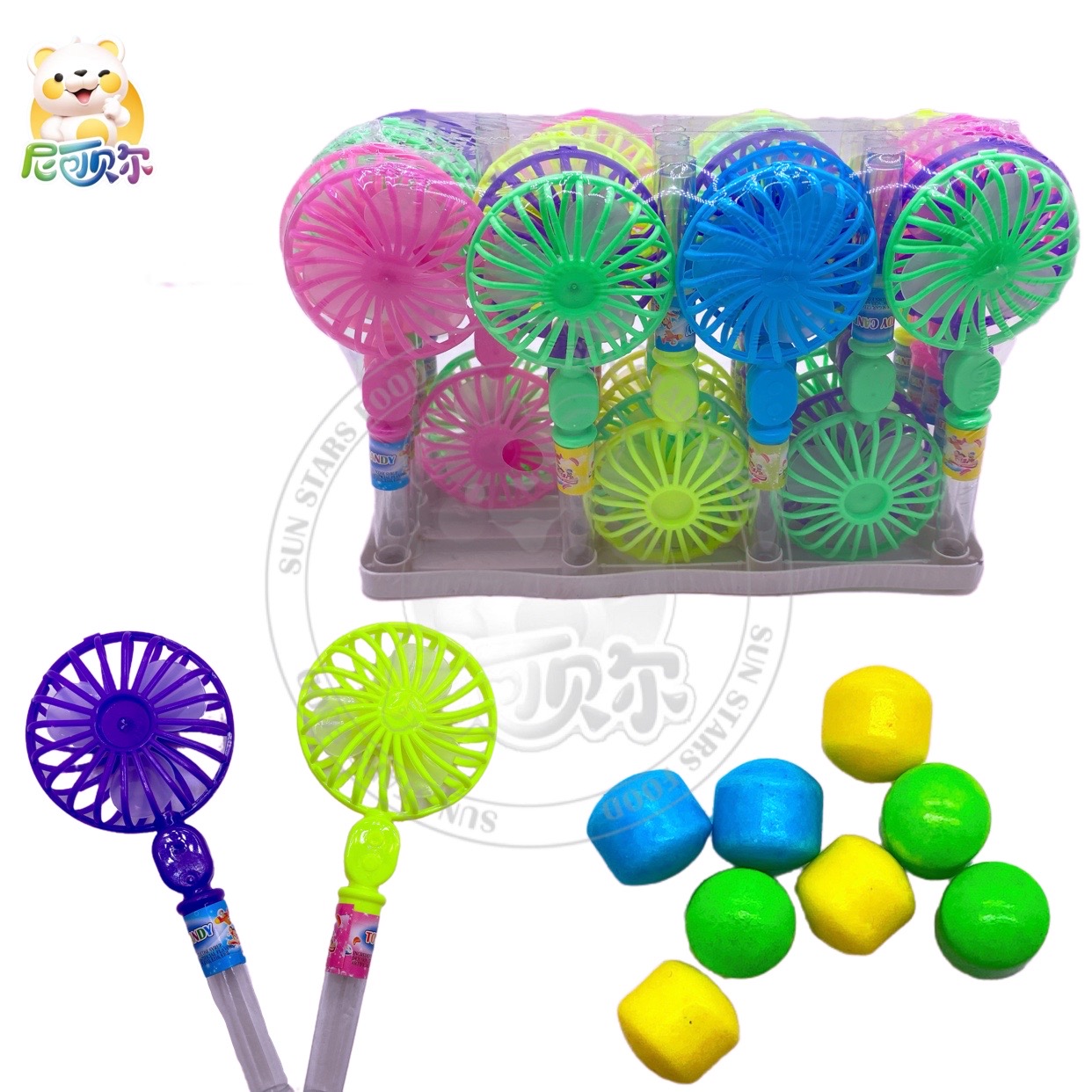 Hot Selling Popular Plastic Colorful Fan Toy And Candy-T464
