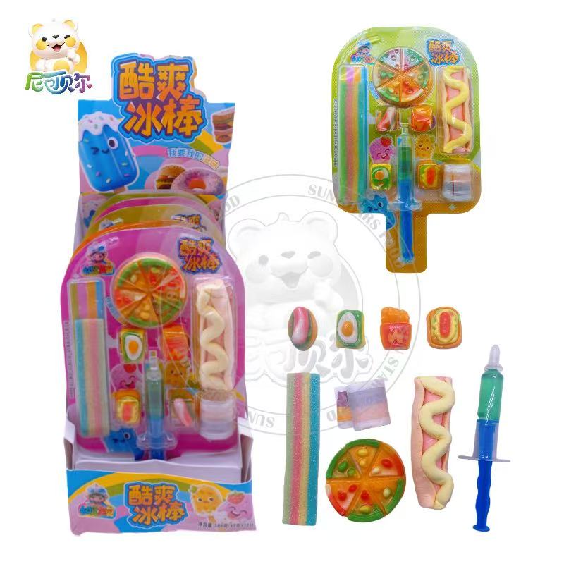 Cool Ice Pop Shaped Gummy Candy Kit - Assorted Fruit Flavor Jelly Sweets with Syringe Toy for Kids' Fun Snacking