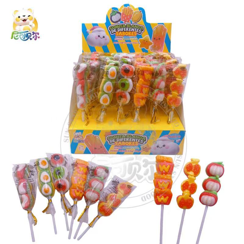 Creative Gummy Lollipop Skewer Food Shape Assorted Fruit Flavor Kids Party Snacks