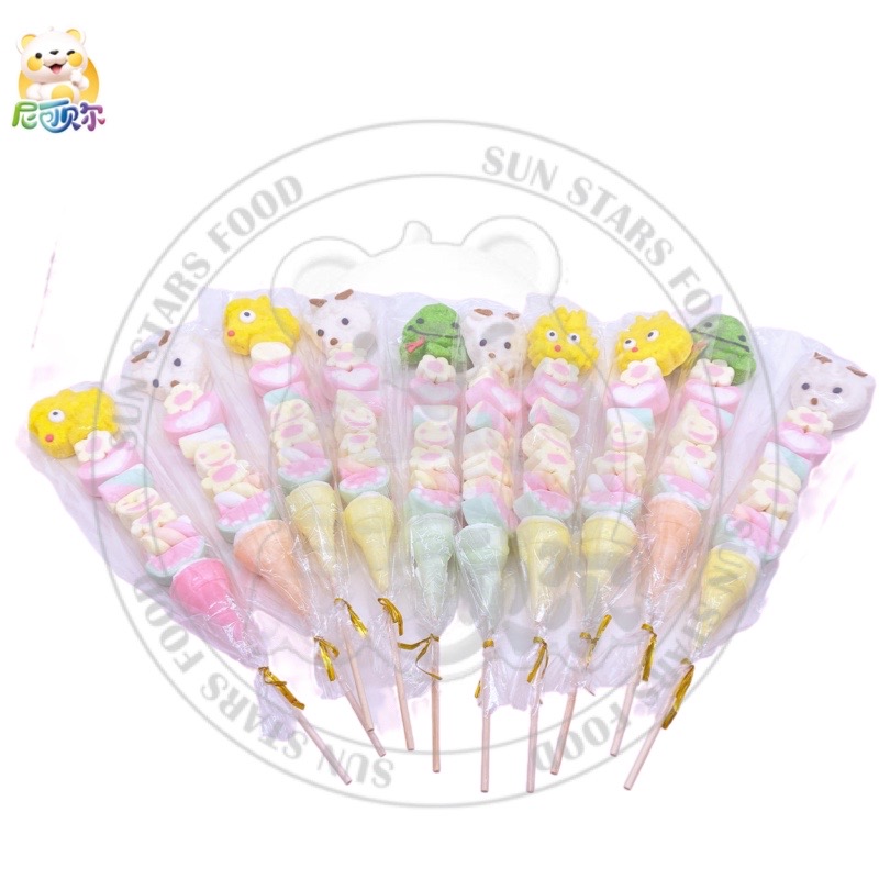 Wholesale Gift Mix Fruit Flavored Cartoon Heart Candy Animal Delicious Marshmallows Cotton Candy Stick-M102
