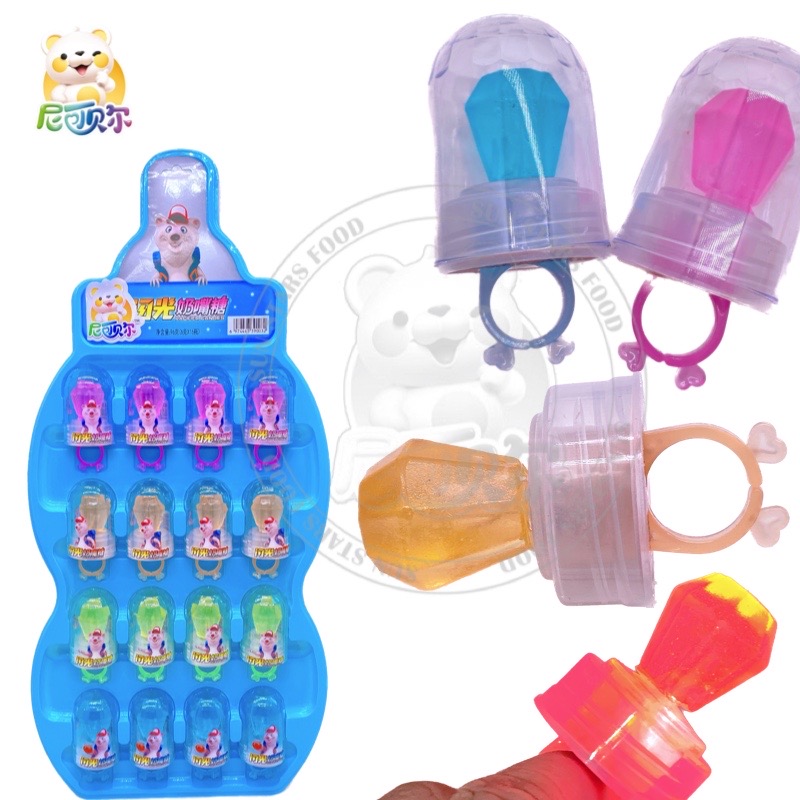 Manufacturer Wholesale Plastic Lighting Diamond Ring Shape Fruity Flavor Sweet Hard Candy Toy Lollipop-T540