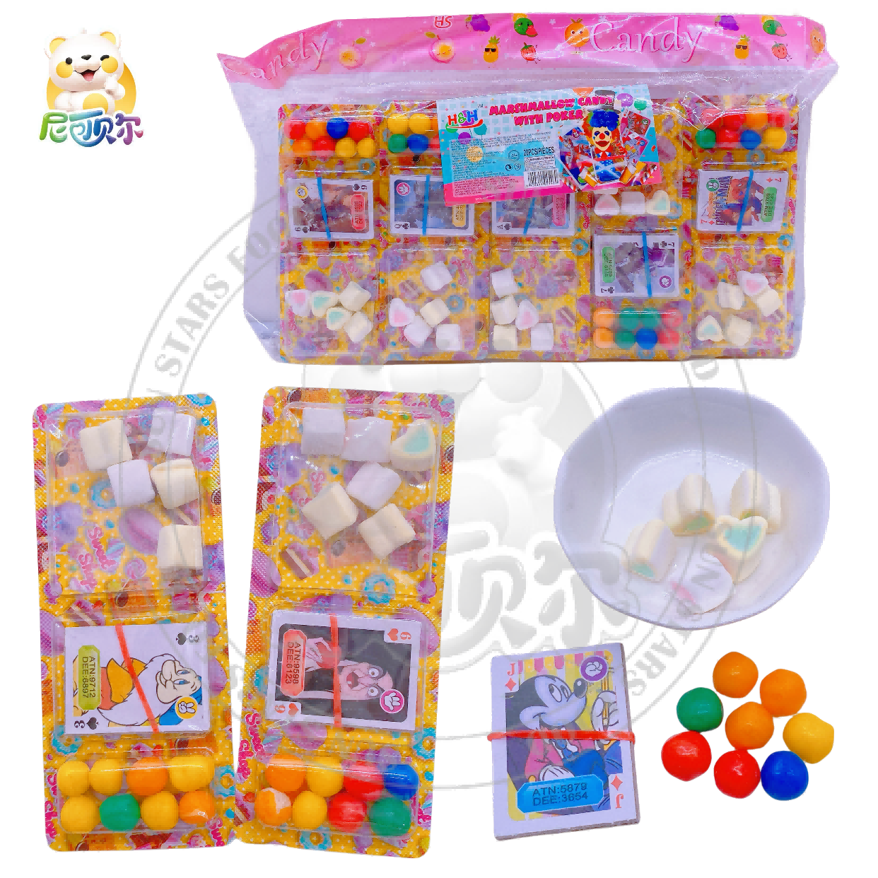 Unisex Mixed Fruits Gummy Candy Marshmallow Dextrose PVC Soft Candy with Cartoon Poker Toy for Promotional Purposes-T592