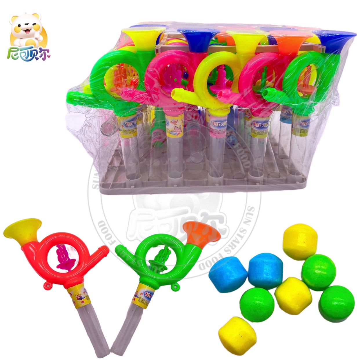 High Quality Musical Instrument Shaped Whistle Toy Candy Colored Sweet Halal Fruit Flavored Squeeze Candy-T482