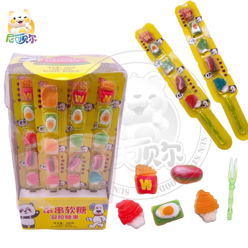 Wholesale Oem Order High Quality 15g 3d Bbq Sticks Shape Sour Sweet Gummy Halal Fruit Soft Candy For Kids-G319