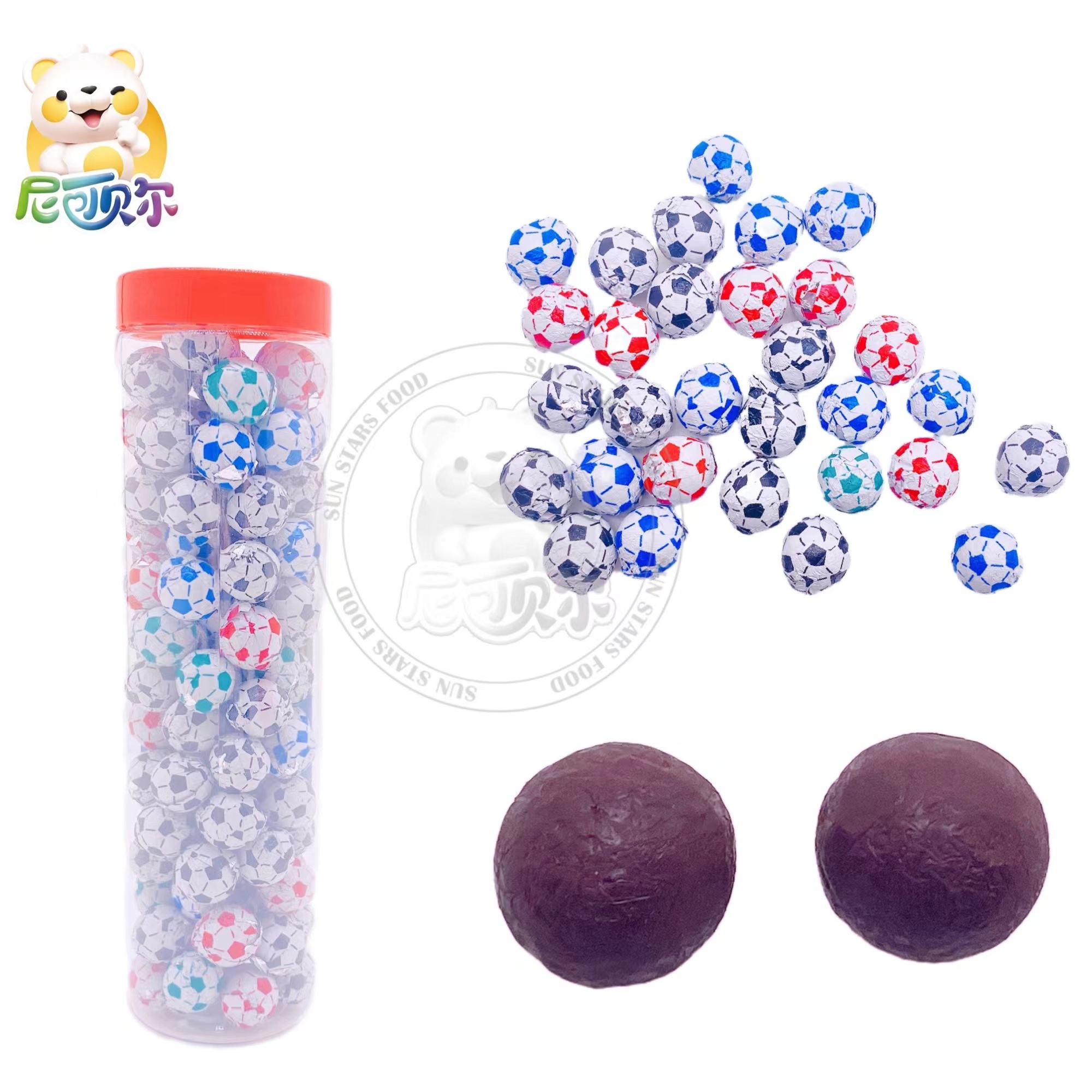 Wholesale bottled multicolor football shape black chocolate-C430