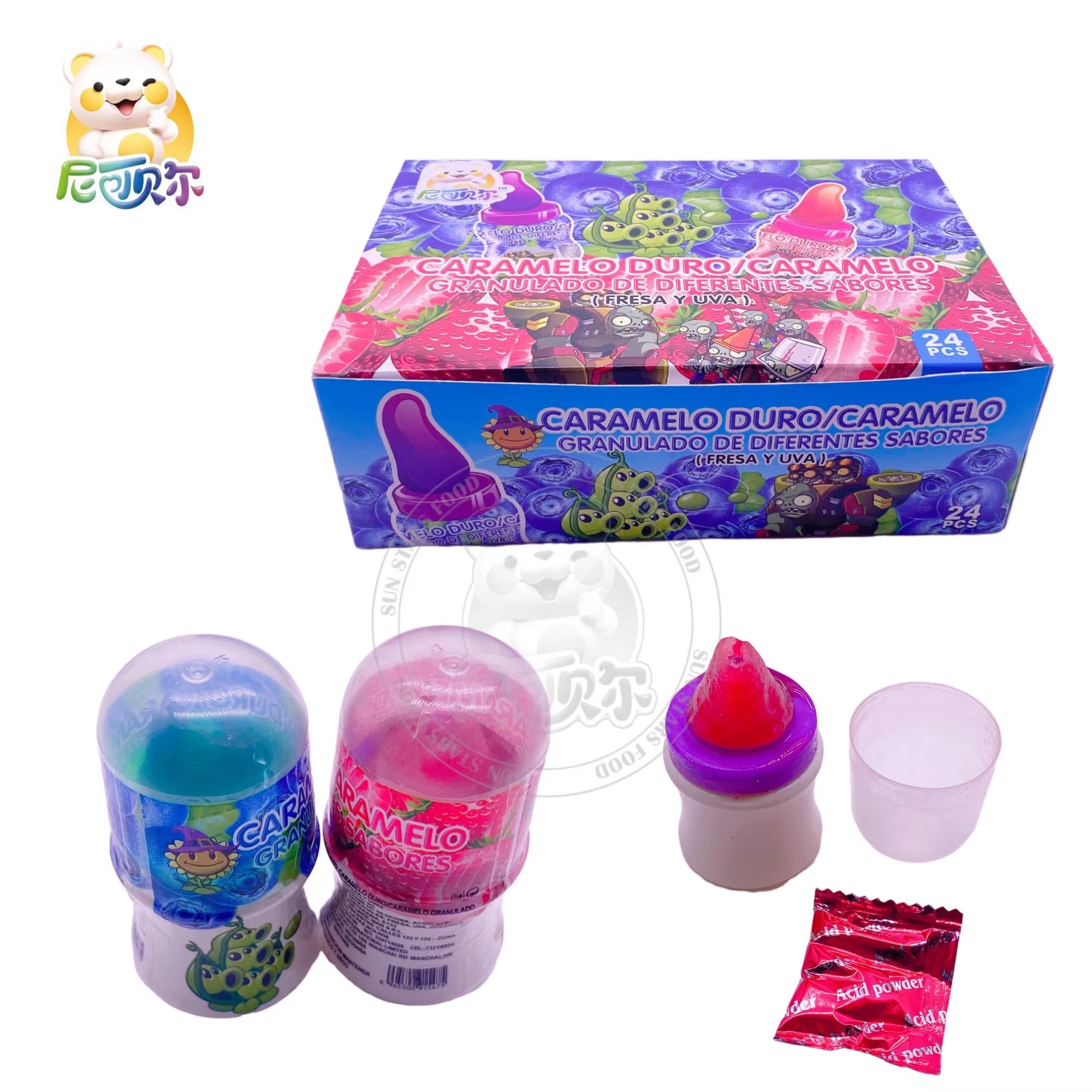China wholesale candy pacifier bottle fruity candy with sour powder-T427