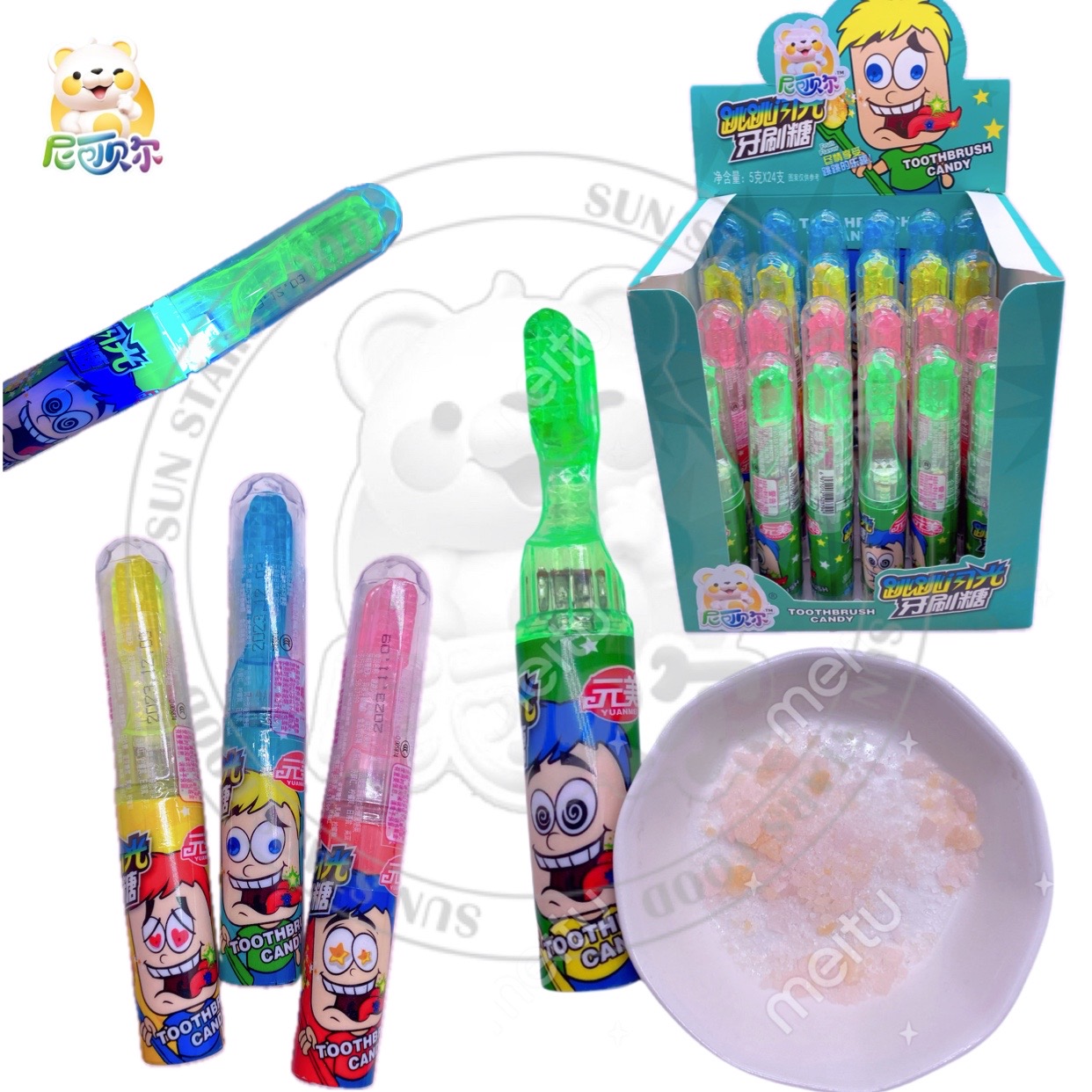 Kids Cartoon Toy Candy Light Toothbrush in Egg Shape Fruit Flavor with Popping Candy Fruit Style Cartoon Toys-T556