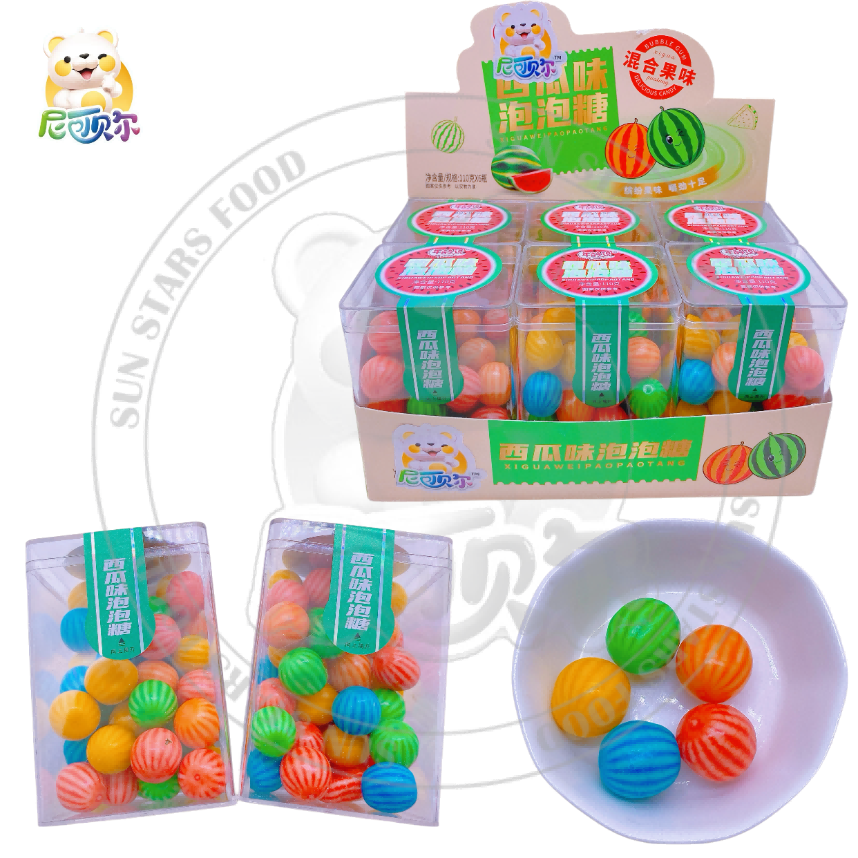 Watermelon Bubble Gum Sweet Candy Factory Wholesale Blended Flavor Bulk Fruity Box Packaging Cheap Price-G423