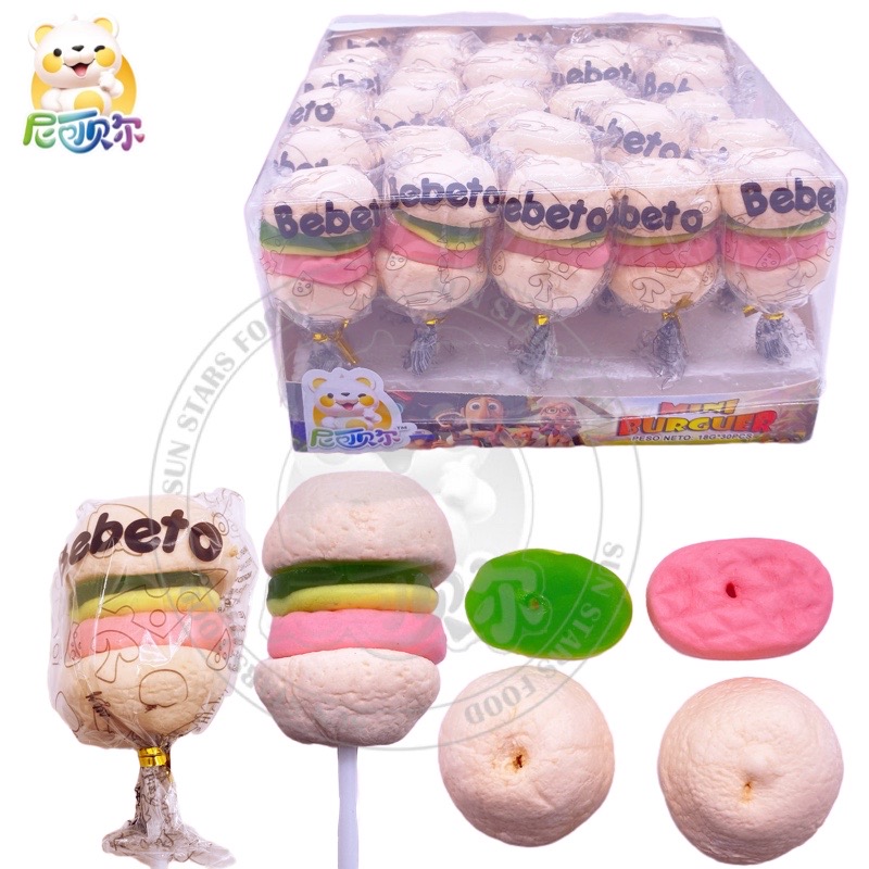 Halal Burger Marshmallow Fruity Hamburg Cotton Candy Lollipop Chewy jelly gummy-M100
