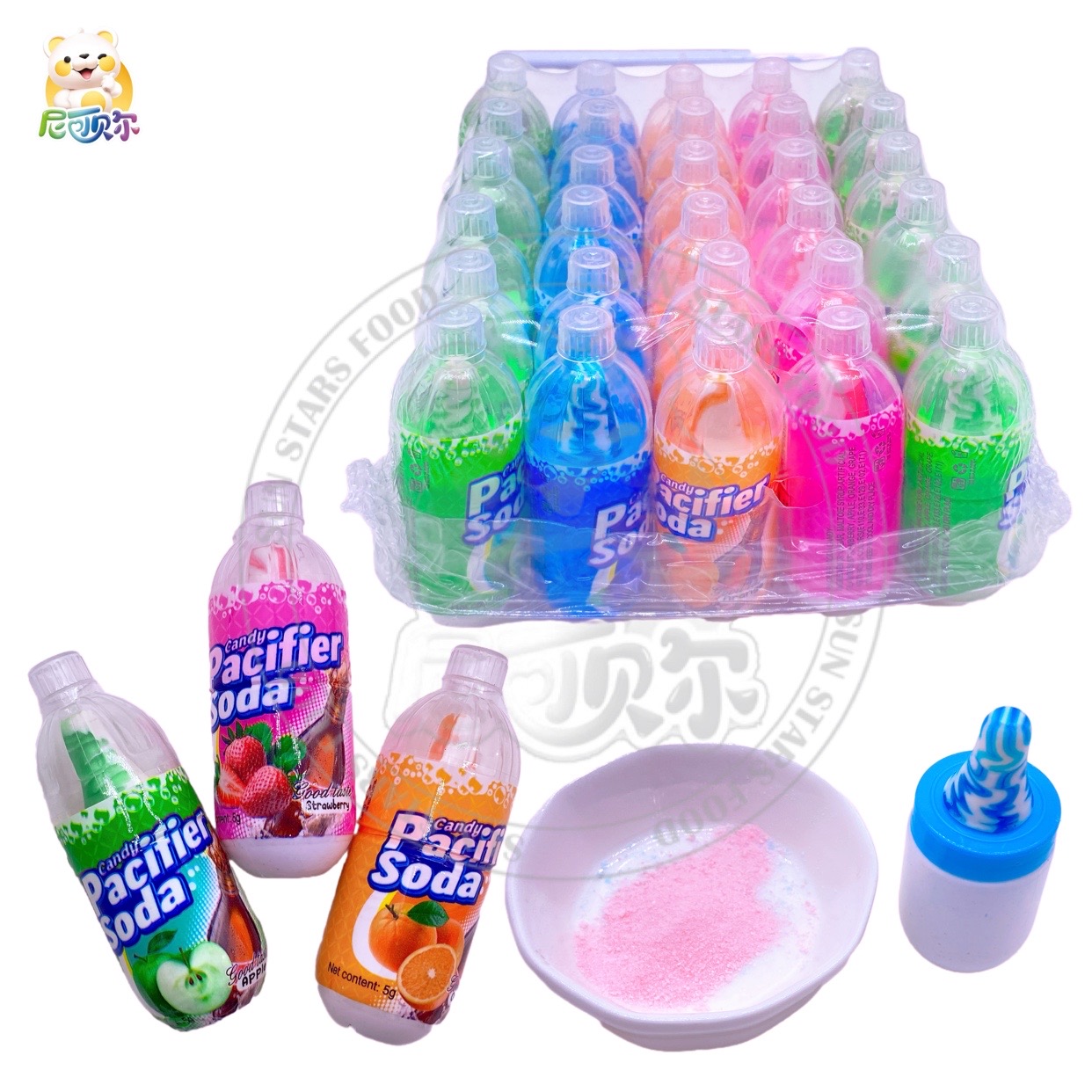 Drink Bottle Shape Fruit Flavors Hard Lollipop Candy With Sour Powder-H384