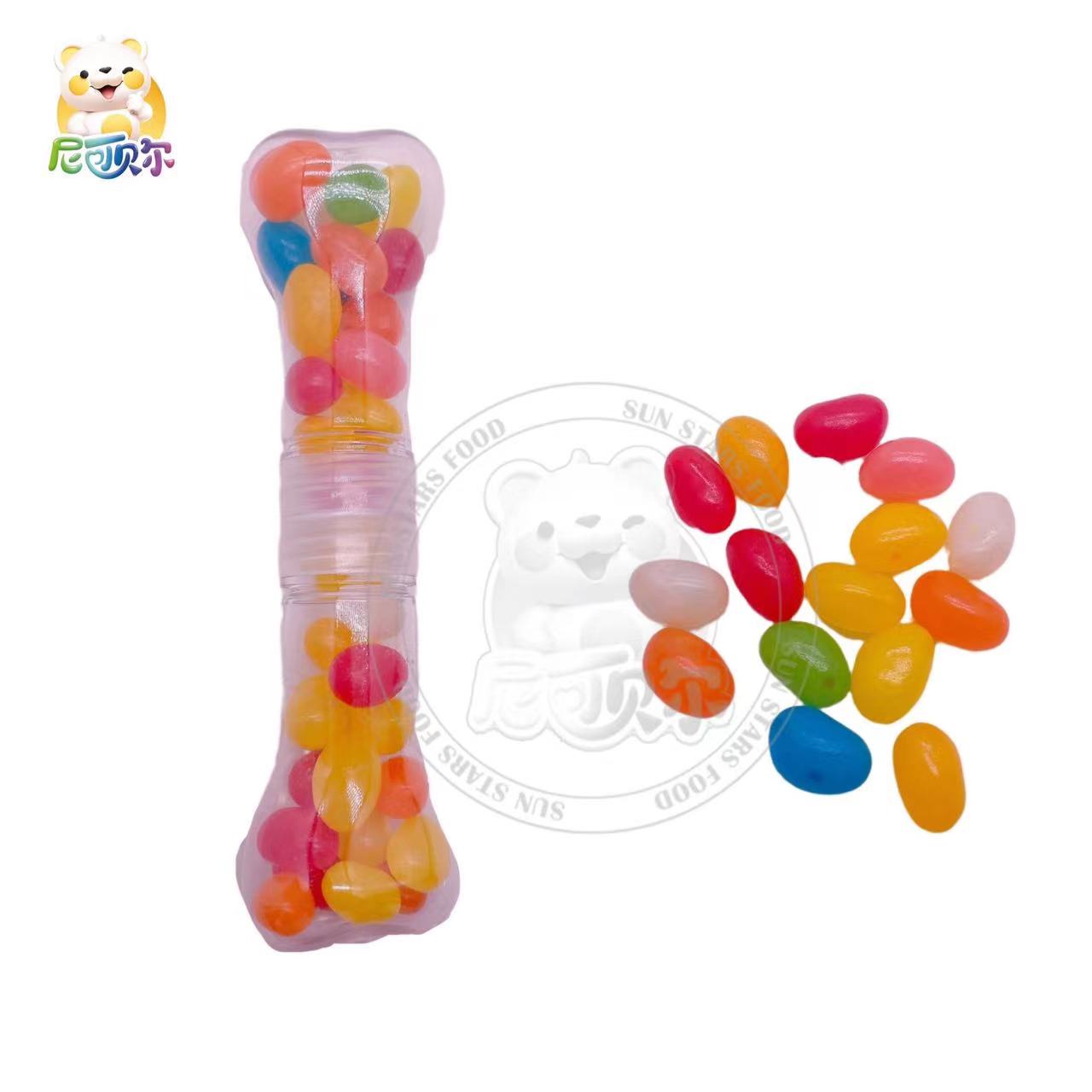 Customized wholesale halal candy cartoon dog bone shape canned fruit flavor jelly bean toy jelly candy-G216