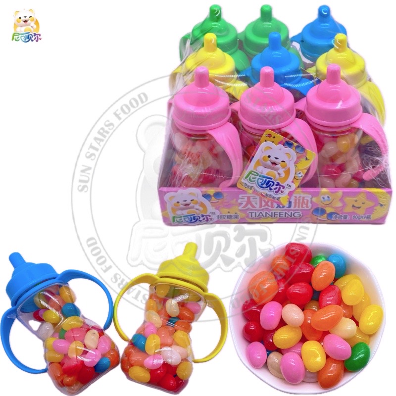 Colorful 80g Jelly Beans Candy Fruity Flavor Ball-Shaped Soft Milk Bottle Toy Fruit Candy-G355