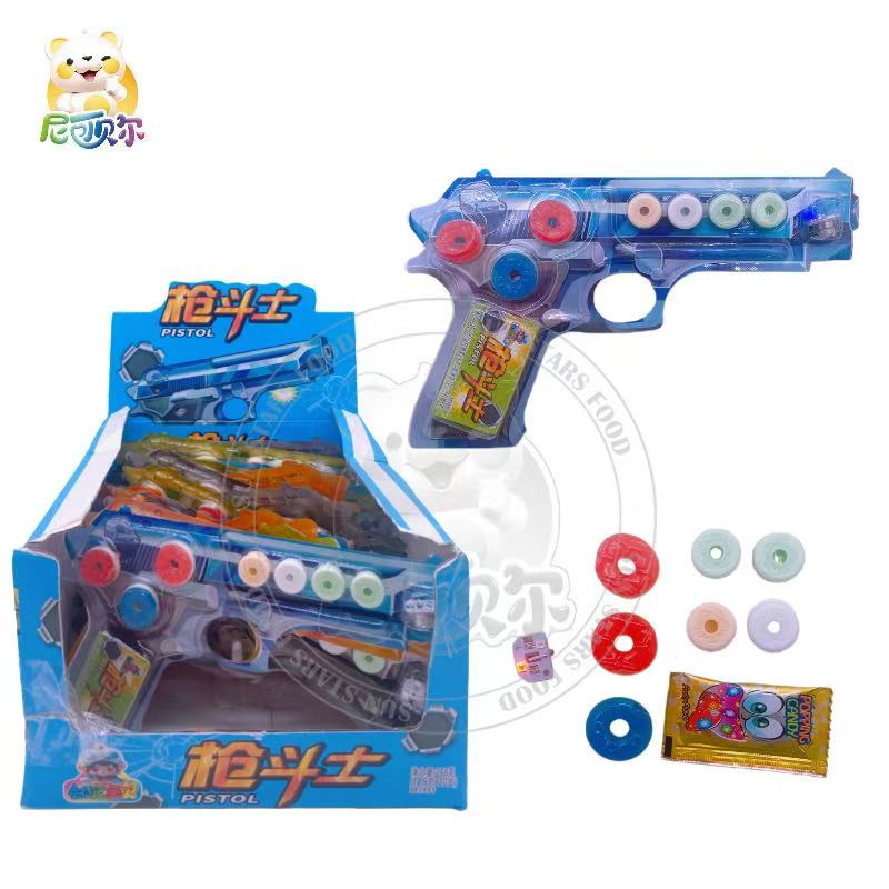 Weapon Pistol Shaped Gummy Popping candy Fruit Flavor Hard Candy Sweets with Novelty Toy Design for Kids