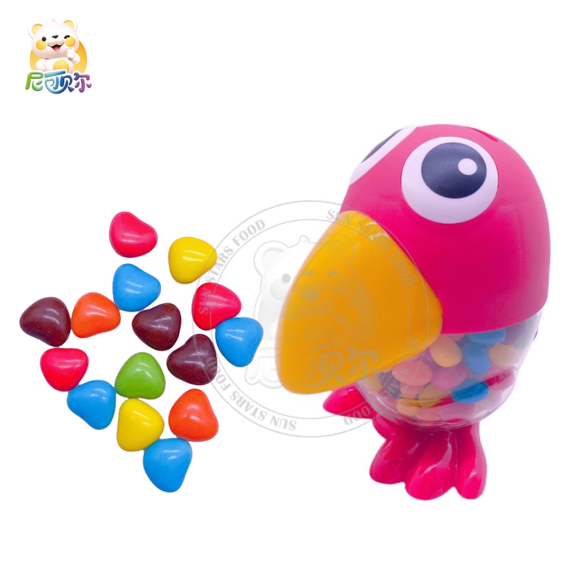 Toucan Shaped Canned Children's Chocolate Candies Wholesale Halal Colorful Crispy Icing Milk Chocolate Beans-C471