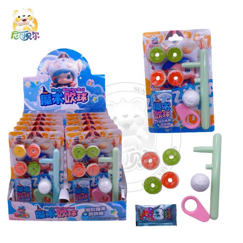 Novelty Magic Blow Ball Candy Toy - Donut-Shaped Gummy & Popping candy, Mixed Fruit Flavors