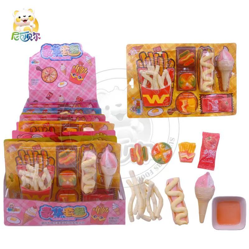 Fast Food Themed Kids Candy Toy Fruit Flavors Fries Ice Cream Shaped Marshmallow & Pizza Gummy