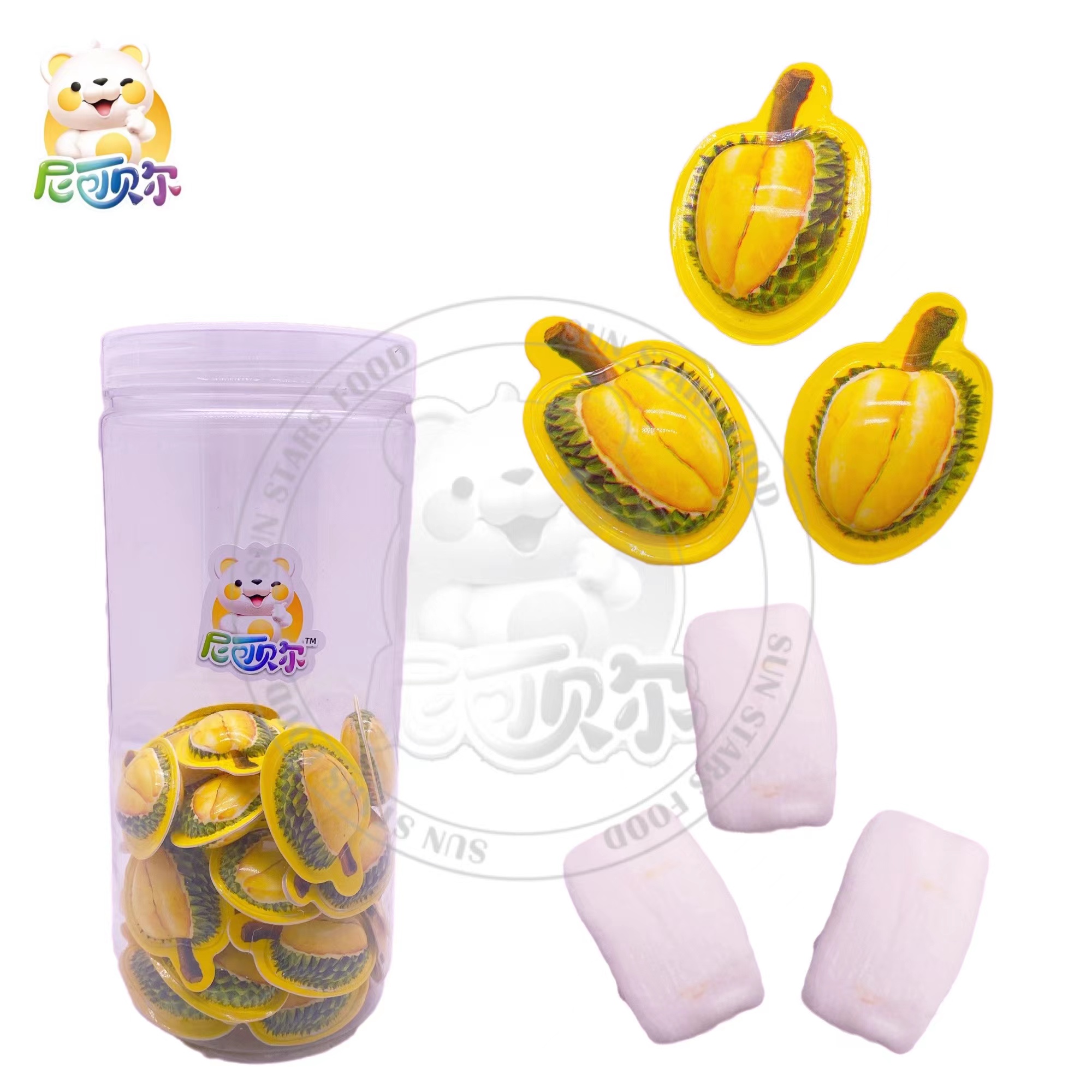 Wholesale Durian Flavor Candy Durian Gummies Chewy Candy 3d Gummies Durian Candy Supplier-G218