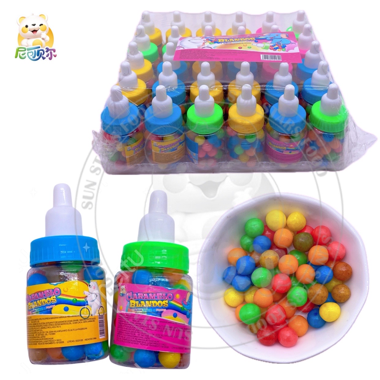 Assorted Flavor Colorful Sweet Jelly Beans Ball-Shaped Fruity Flavor Gummy Candy Soft Milk Bottle Toy Fruit Candy-G366
