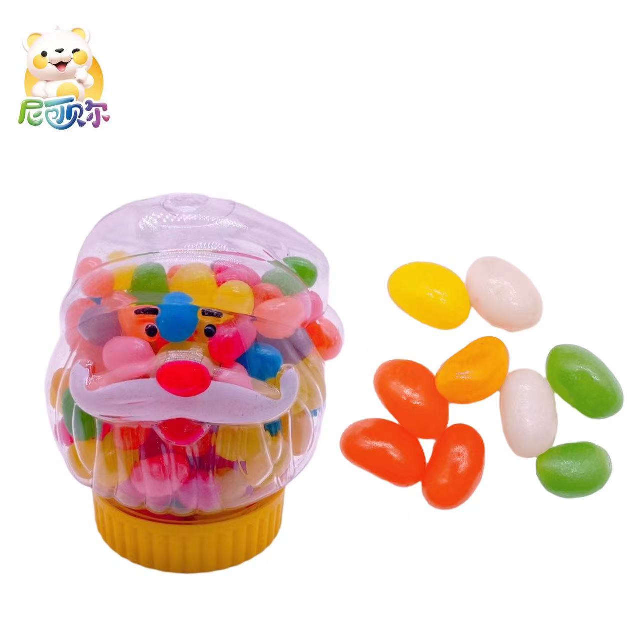 Customized wholesale halal candy cartoon mini Santa Claus canned fruit flavored jelly bean toy jelly candy-G208