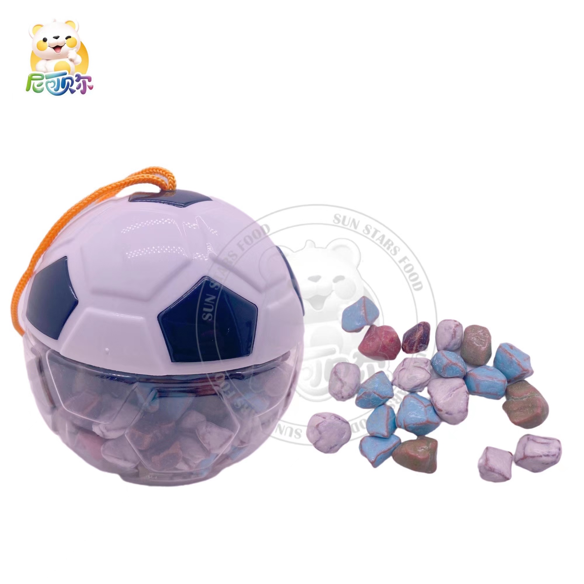 Football Shape Canned Children Stone Shape Chocolate Candies Wholesale Halal Colorful Crispy Icing Milk Chocolate Beans No reviews yet-C474