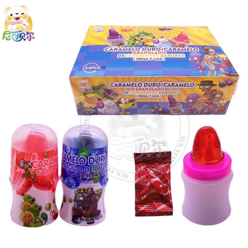 Wholesale candy pacifier bottles in China, tongue shaped fruit hard candy with sour powder-T493