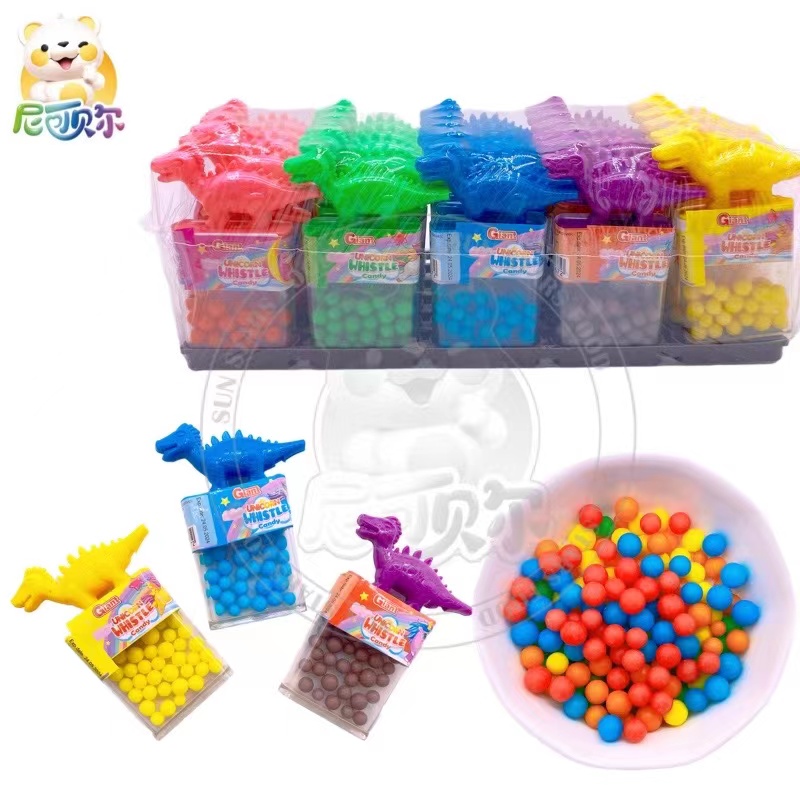 Funny Dinosaurs Cartoon Whistle Toy Fruit Bead Hard Candy-T447