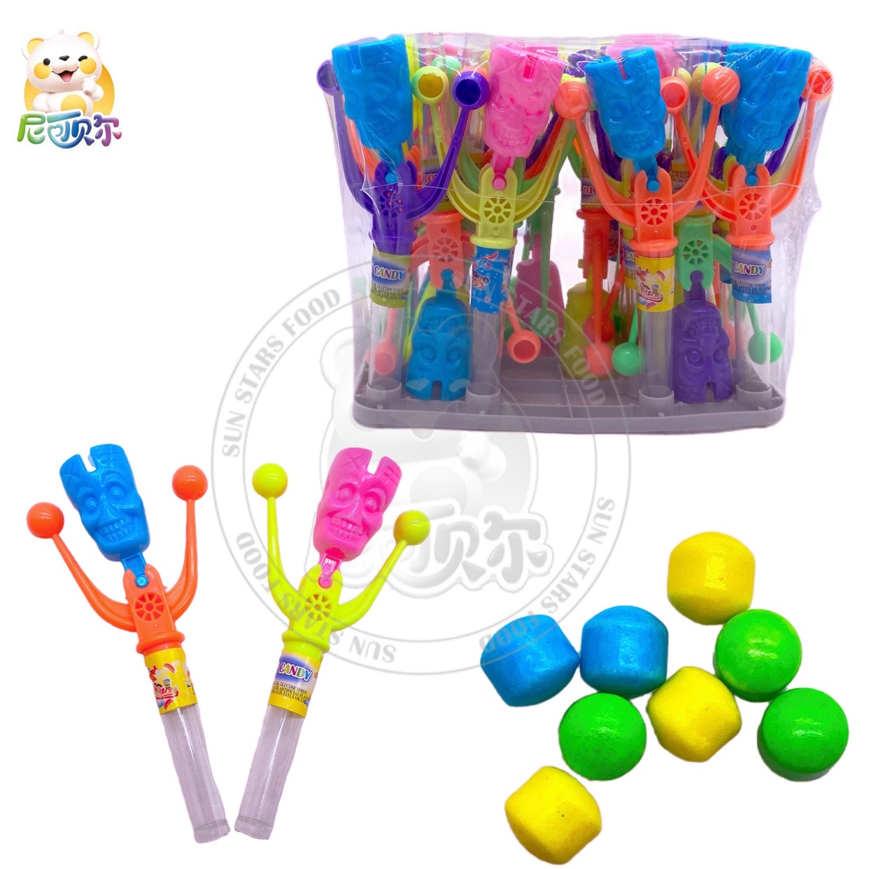 Halloween Plastic Colorful Skull Rattle Bell Toy Candy Funny Toy Candy For Kids-T458