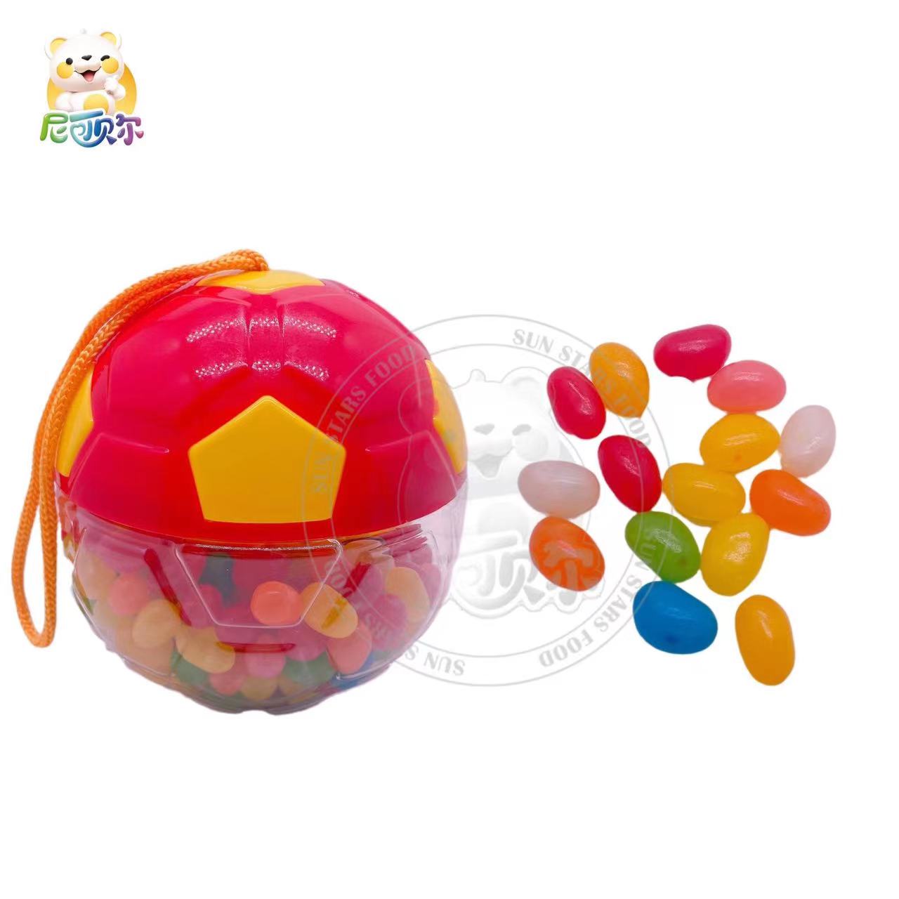 Customized wholesale halal candy cartoon football shape canned fruit flavor jelly bean toy jelly candy-G214