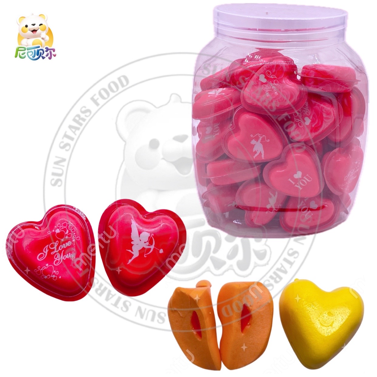 Halal Gummy Heart Shape Gummi Jam Burst Exploding Candy in Fruity and Mix Fruits Flavors Packaged in a Box-G368