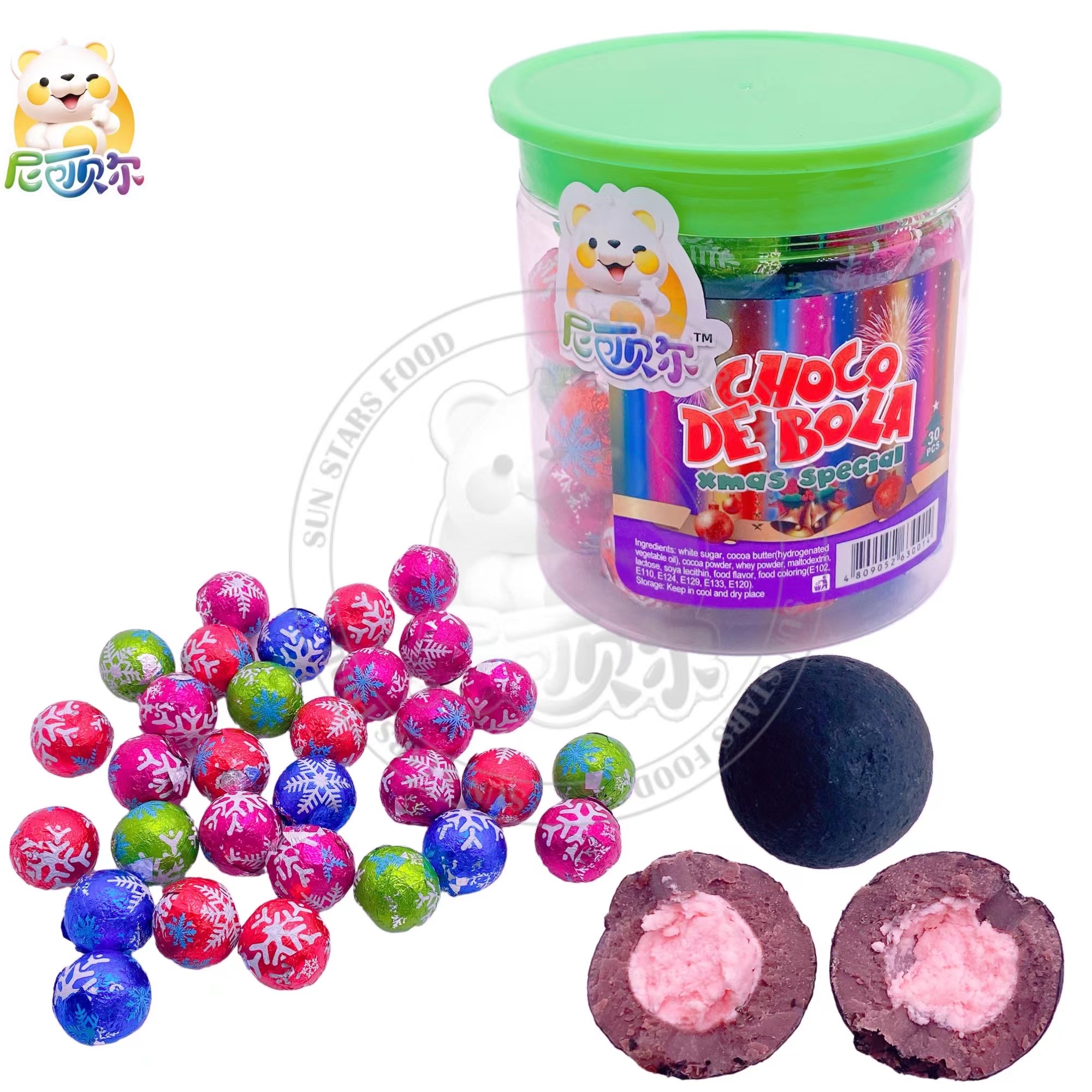 Snooker Chocolate Foil Wrap Packaging Chocolate Ball Snack Food Sweet Crispy Heart Coated Compound Chocolate Ball Candy-C443