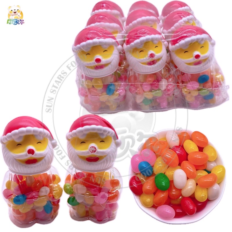 Custom Kids Snack Rainbow Sour Fruity Jelly Bean Candy Toy Ball-Shaped Cartoon Bottle Package for Santa Claus Christmas-G353